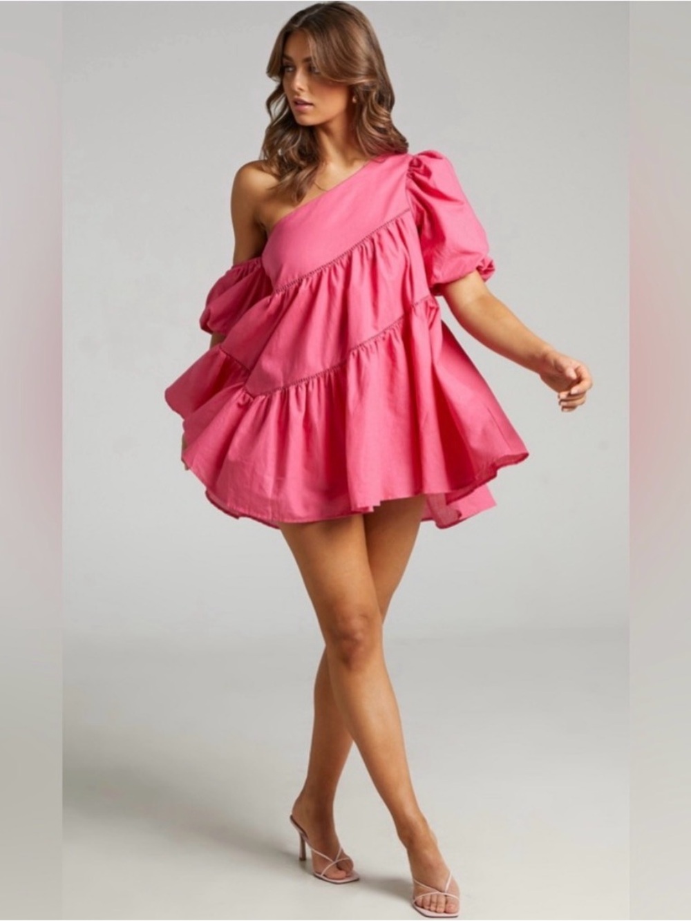 Showpo Pink Puffed Tiered Dress